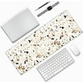 thumbnail image 3 of Laptop Mouse Pad Stone Terrazzo Pattern Desk Mat with Stitched Edges 31.5X 11.8 inch Non-Slip Large Keyboard Rubber Writing Table Mat for Office Home, 3 of 6