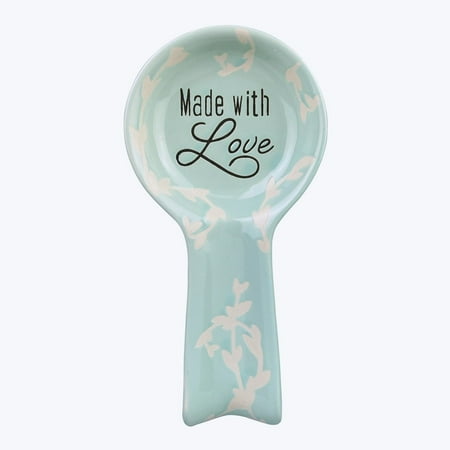 

Turquoise Country Farmhouse Made With Love Embossed Spoon Rest Ceramic