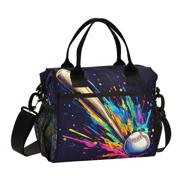 Ckdifva Baseball Bat Colorful Cooler Bag Cooler Cooling Tote Lunch Bag Lunch Box Front Pocket with Shoulder Strap