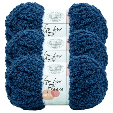 UPC: 0842093130581 | Lion Brand Yarn Go for Fleece Sherpa Navy Super Soft Sherpa Jumbo Polyester Blue Yarn 3 Pack