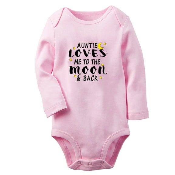 My Auntie Loves Me To The Moon and Back Funny Rompers, Newborn Baby Unisex Bodysuits, Infant Jumpsuits, Toddler 0-12 Months Kids Long Sleeves Oufits (Pink, 6-12 Months)