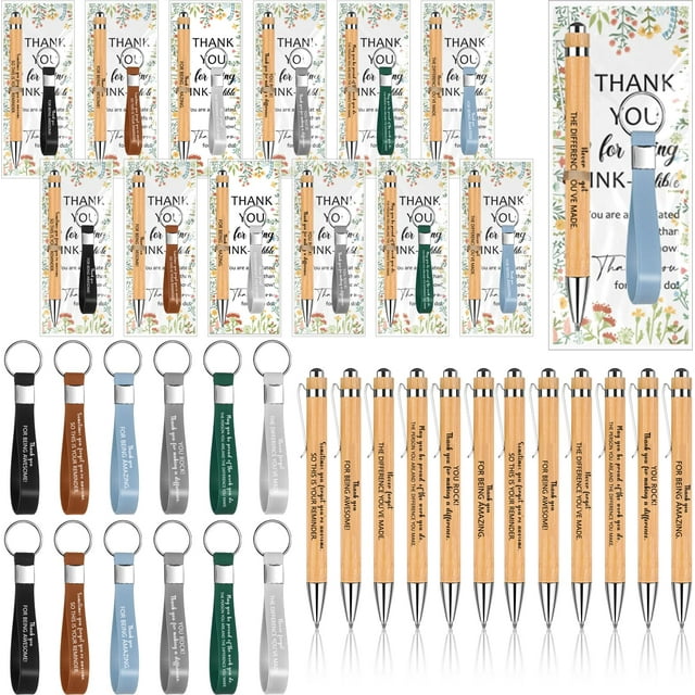 24 Sets Employee Appreciation Gift Include Bamboo Ballpoint Pens Thank You Cards Inspirational Bookmark Cards Silicone Key Chain Bulk Thank You Gift for Coworkers Staff Teacher Doctor Team Volunteer