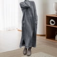 thumbnail image 3 of Joernso Women Fall Spring Dress with Pockets Loose Long Sleeves Slit Hem Pure Color Plus Size Knitted Lace Trim Daily Wear Maxi Dress, 3 of 7