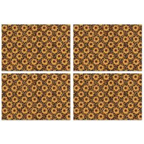 Black Leopard Sunflower Pattern Summer Placemats Table Placemats Set Of 4-Linen Kitchen Washable Placemats Table Mats 11.8"x17.7" Non-Slip Heat Resistant