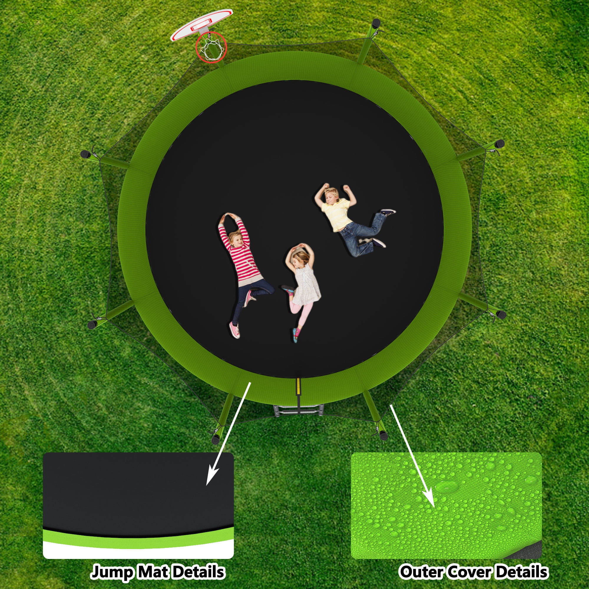 EUROCO 12FT Trampoline with Basketball Hoop & Enclosure, 2000lbs 10FT 12FT 14FT 15FT Trampoline for Kids and Adults, Outdoor Backyard Trampoline