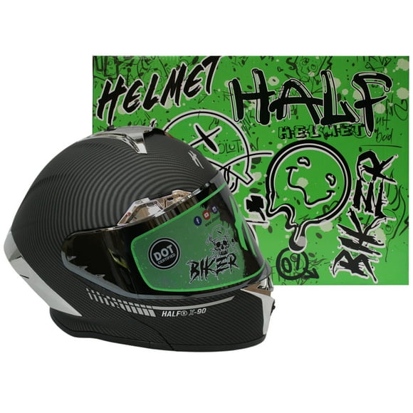 CASCO PARA MOTO ABATIBLE HALF REVO VISOR ESPEJO LENTE HUMO SILVER BOY CERTIFICADO DOT NEGRO TALLA M