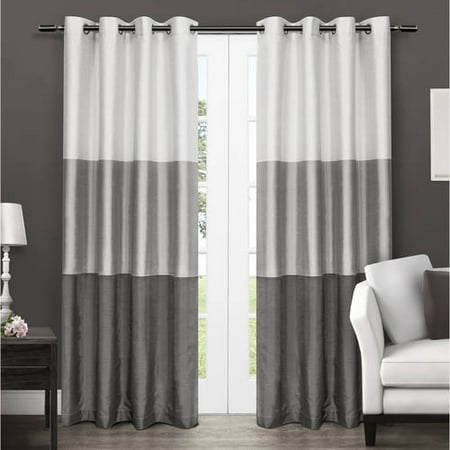 Exclusive Home Chateau Striped Faux Silk Grommet Top Curtain Panel, Set of 2