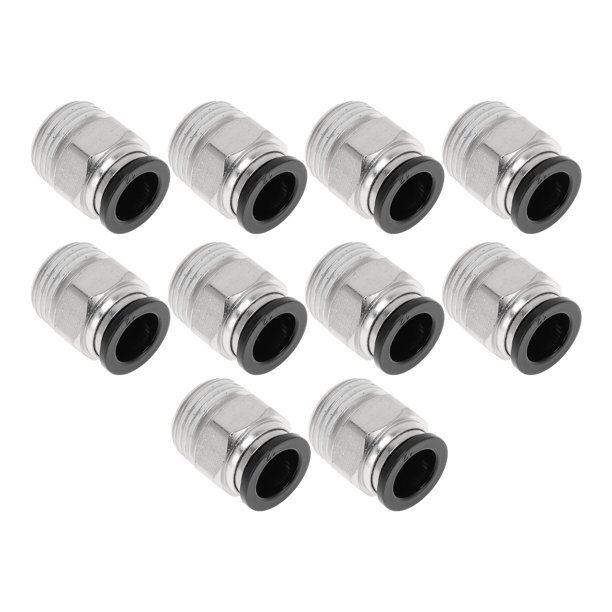 Conectores de aire de 1/2" con rosca macho, 10 piezas, tono negro y plata