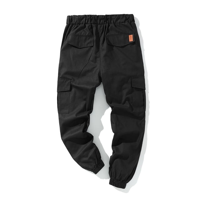 MAWCLOS Mens Cargo Pants Elastic Waist Trousers Solid Color Jogger Pant Fitted Hiking Drawstring Bottoms Black L