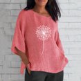 thumbnail image 2 of Moda mujer Casual manga tres cuartos cuello redondo algodón Lino impreso sólido Tops blusa Pompotops FGAJ3051, 2 of 6