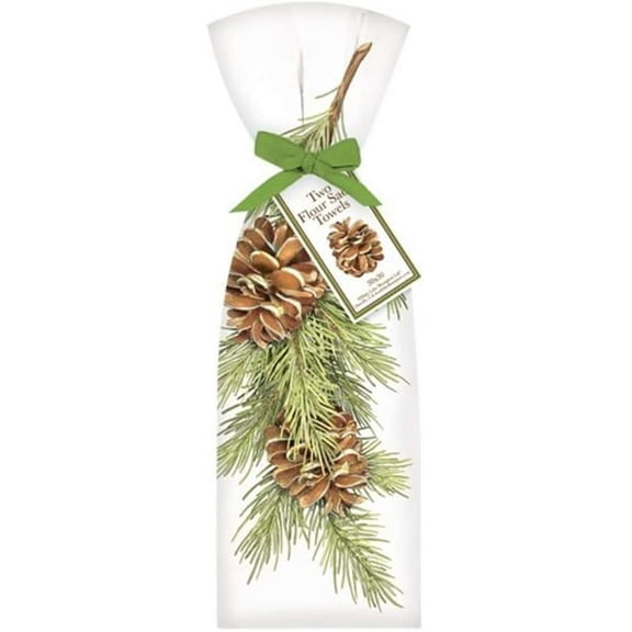 Mary Lake-Thompson T209 2 Pine Branch Ribbon Tied Flour Sack Towels 30 Inches Square