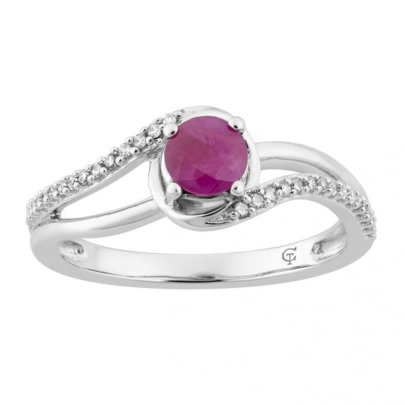 10k White Gold Ruby & 1/8 Carat T.W. Diamond Swirl Ring