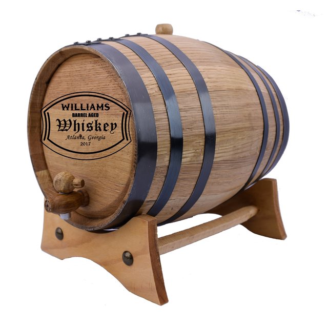 Personalized - Custom American White Oak Aging Barrel - (2 Liters, Black Hoops)