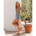 thumbnail image 2 of Women’s V Neck Long Sleeve Short Sleeve Button Down Ribbed Knit Leotards Bodysuits Tops Jumpsuit, 2 of 3