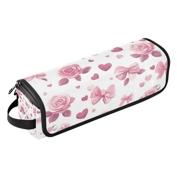 Hair Tools Travel Bag with Removable Heat Resistant Mat for Straighteners, Curling Iron and Haircare Accessories Pink Roses and Bows