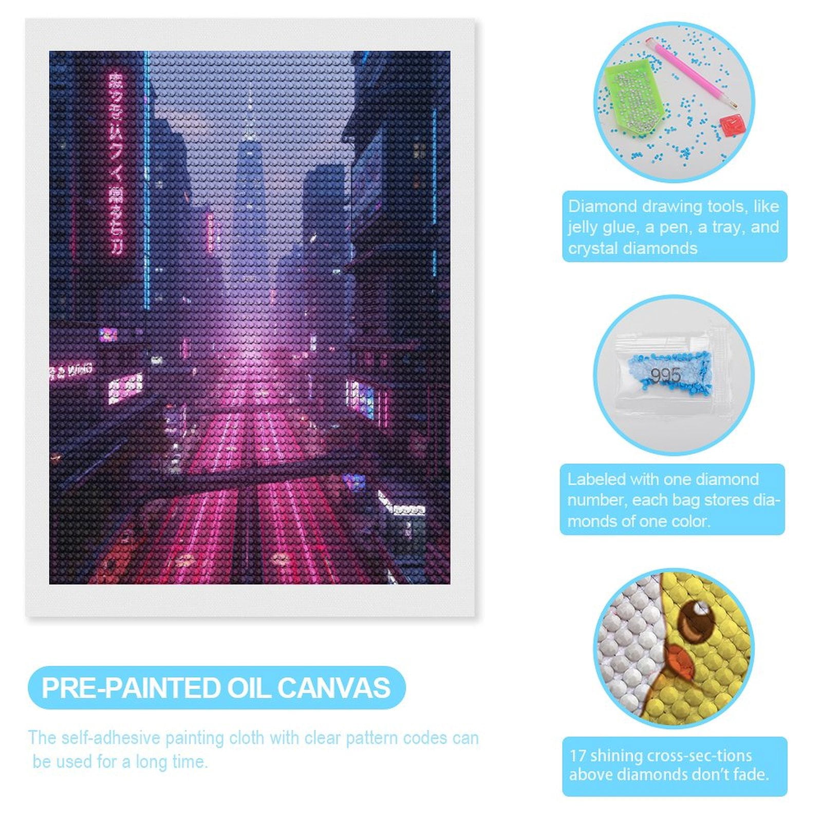 Diamond Art Kits for Adults, Futuristic City Neon Skyline Traffic 5D Diamond Painting Kits for Adults Beginners, DIY Full Drill Diamond Painting, Gem Art and Crafts 12x16
