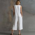thumbnail image 3 of Morttic Women's Minimalist Button Pocket Jumpsuit – Sleeveless Round Neck, Capri Wide Leg, Loose Bohemian Casual One Piece White，S, 3 of 6