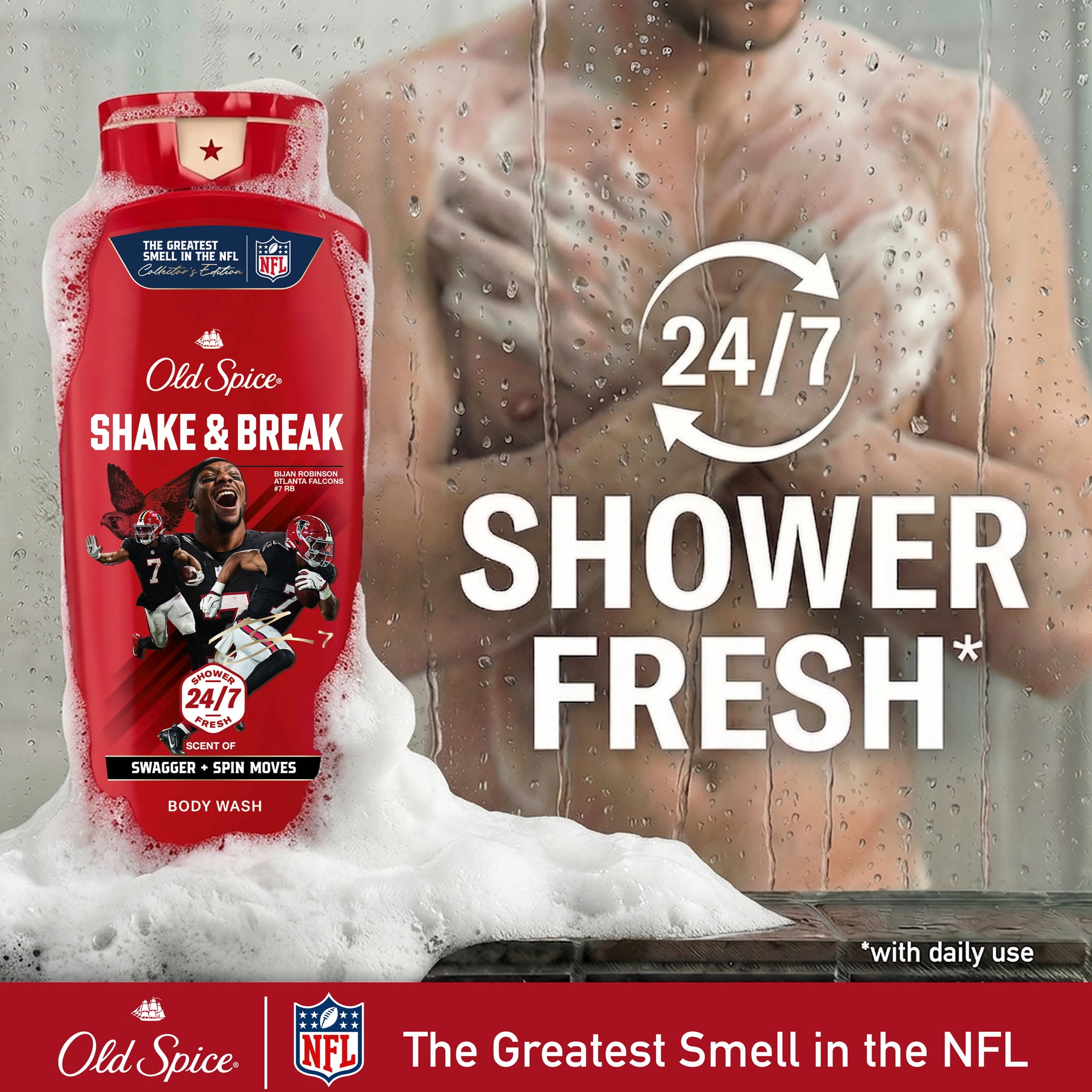 Old Spice Body Wash for Men, NFL Collection, Bijan Robinson, Scent of Swagger + Spin Moves, 24 fl oz