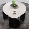 thumbnail image 4 of S-HOME Multi-Purpose Round Coffee Table and End Table Set with Sintered Stone Legs 32.68" & 16.93" Diameter for Home for Living Room, White+Black, 4 of 18