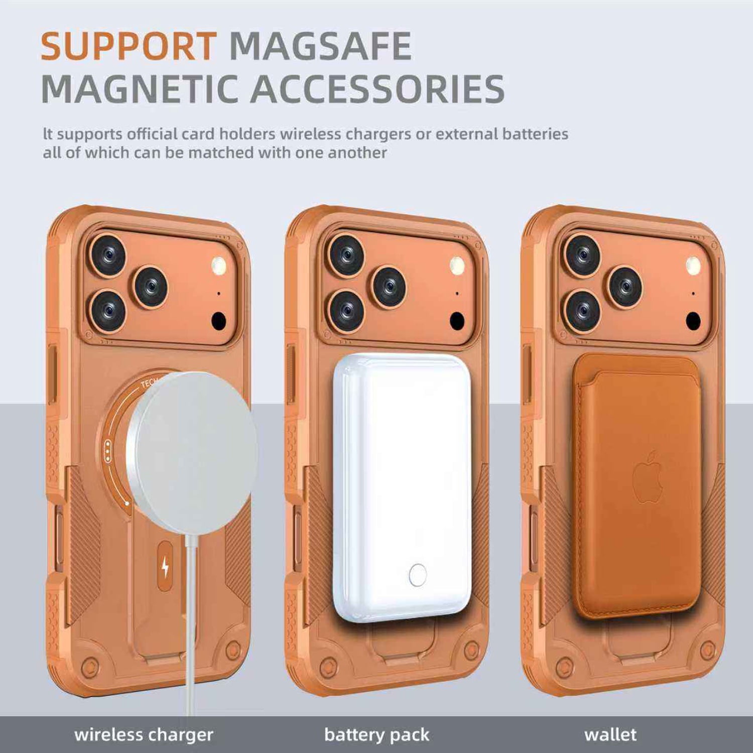 Durable Magnetic Kickstand Case for iPhone 17 Pro Max Shockproof Design - Orange