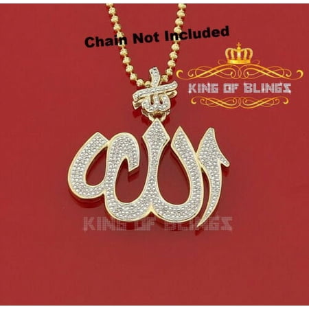 King Of Bling's Real 0.25ct Diamond Sterling Silver ALLAH Charm Necklace Pendant in Yellow
