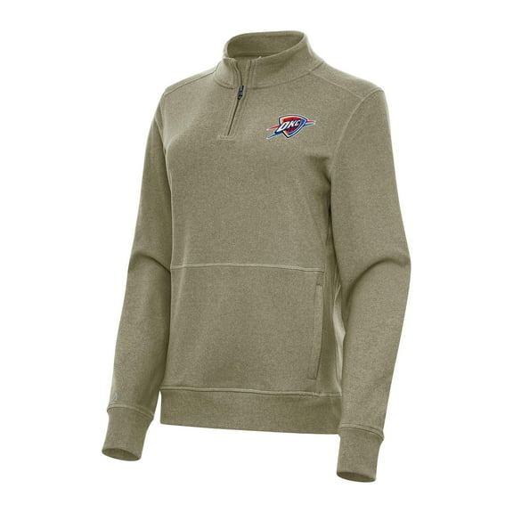 Women's Antigua Olive Oklahoma City Thunder Crush Quarter-Zip Fleece Sweatshirt