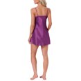 thumbnail image 3 of INSPIRE CHIC Women's Satin V-Neck Nightgown with Lace Trim Sheer Panel Midi Sleep Dress S Dark Purple, 3 of 6