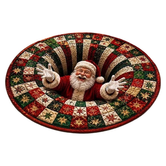 Christmas 3D Illusion Rug, Round Santa Vortex Optical Floor Mat 31.49 Inch, Soft Polyester Non- Entryway Carpet for Living Room Bedroom Holiday Decor