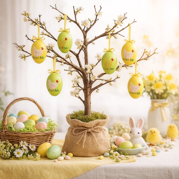 TOUMENY 6Pcs Easter Eggs Hanging Decorations, Creative Broken Egg Design for Festive Scene Arrangement, Vibrant Multicolor Plastic Ornaments for Home Office Party Decor