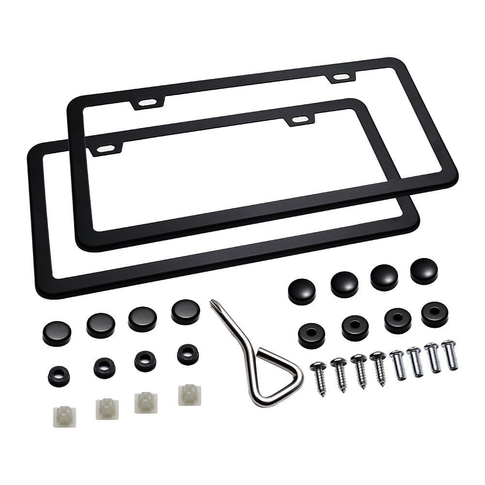 Ohuhu Black License Plate Frames 4 Hole Matte Aluminum 2 PCS Slim License Pl... 