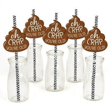 Big Dot of Happiness Oh Crap, You're Old - Paper Straw Decor - Poop Birthday Party Striped Decorative Straws - Set of 24