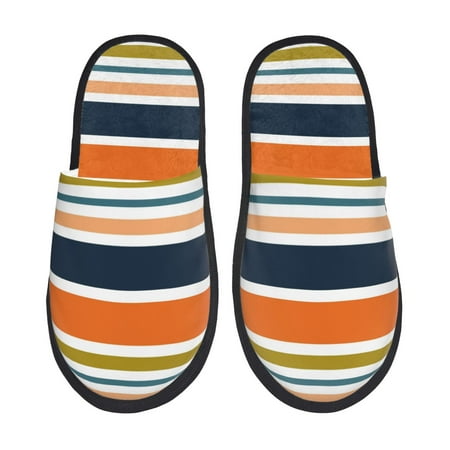 Balery Colorful Pastel Stripes Slient Indoor Furry Fleece Comfort House Shoes Soft Non-Slip Home Shoes Cotton slippers House Slippers-- Medium