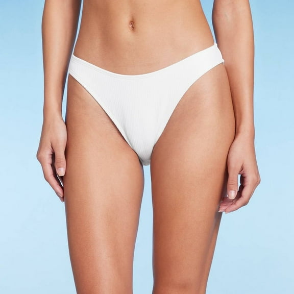 Wild Fable Women's Bikini Bottoms Ribbed Scoop Front High Leg Cheeky XXS White