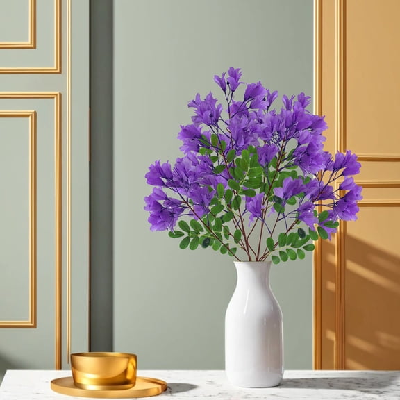 Jacaranda Artificial Flower Silk Stem, Realistic Purple Faux Plant with Green Leaves, Fake Floral for Home Wedding Party Table, Exotic Floor Vase Arrangement and Indoor Outdoor Decoration
