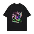 thumbnail image 4 of Black T Shirt This Girl Glows Neon Wings And Lights Print For Party And Casual Wear, 4 of 4