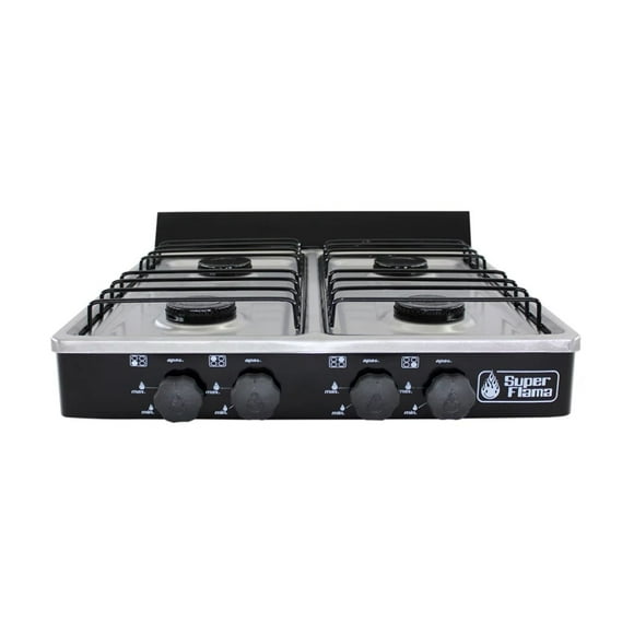 PARRILLA 4 QUEMADORES CON CUBIERTA DE ACERO COLOR NEGRO MARCA SUPERFLAMA