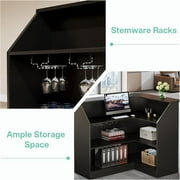 Finmind L-Shaped Reception Desk with Storage Shelves, Modern Front Counter Table for Office, Salon, Checkout Office, Black