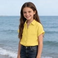 thumbnail image 7 of hotojiny Toddler Girls Button down Shirts Kids Short Sleeve Plain Boys Top Lightweight Collared Beach Travel Blouse for 3-14 Years, 7 of 7