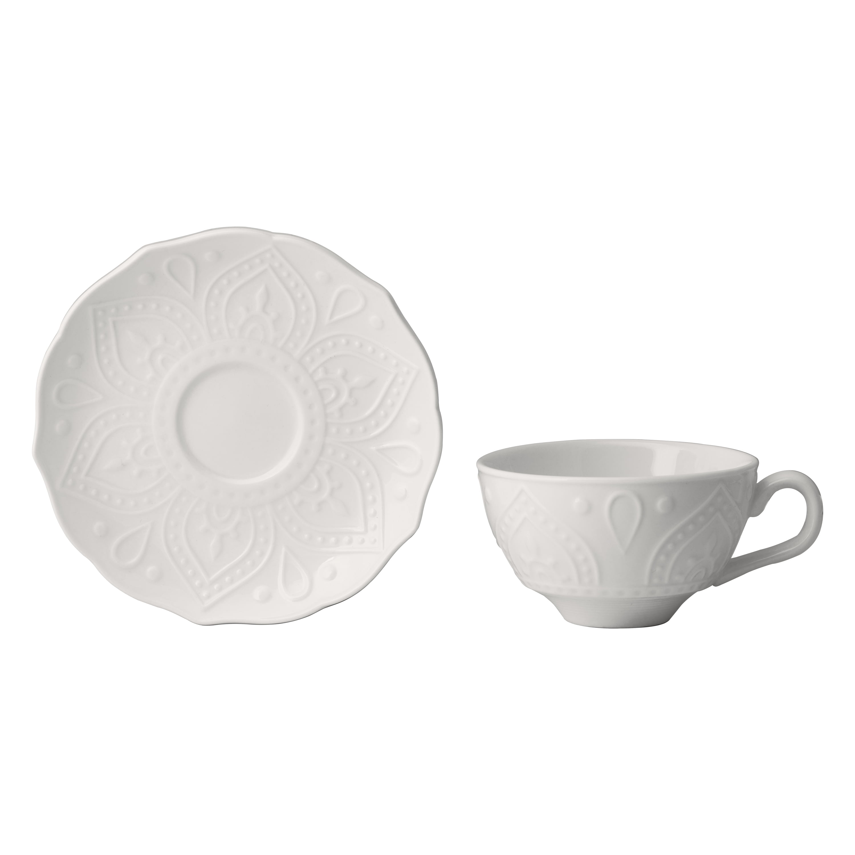 10 Strawberry Street Dahlia Porcelain Cup & Saucer, Set of 6, White