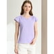 thumbnail image 5 of Camiseta Manga Tulipán Cuello En V Básico Para Mujer Allegra K Lila S, 5 of 5