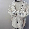 thumbnail image 3 of Deeptown Vintage Beige Swift Knit Sweater Women Y2K College Taylor Oversize Star Embroidery Cardigan Folklore Knitted Jumper, 3 of 4