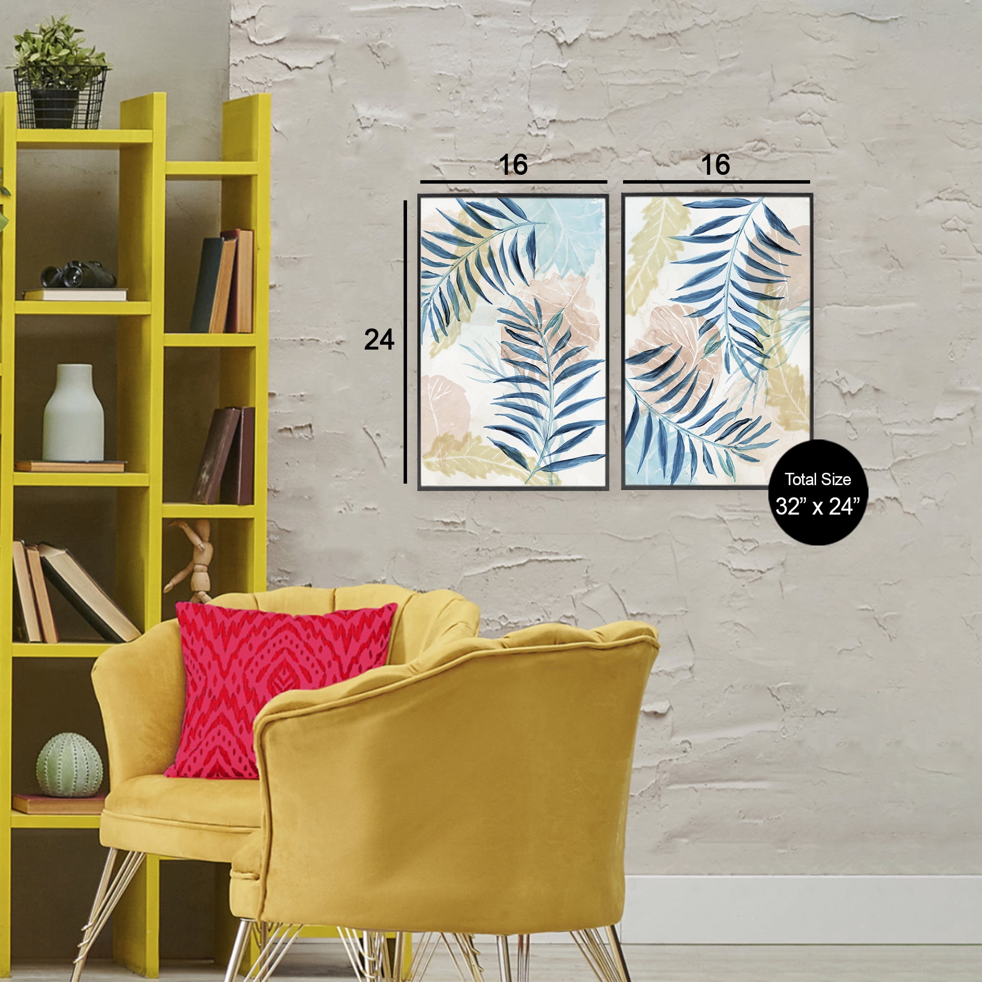 Stupell Industries Pastel & Blue Palm Fronds 2 Piece Black Framed Giclee Art Set, design by Nan
