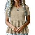 thumbnail image 4 of Ashirexll Summer Tops for Women Solid Color Spring Summer Fashion Casual Flared Short Sleeve Round Neck Top for Everyday, 4 of 6