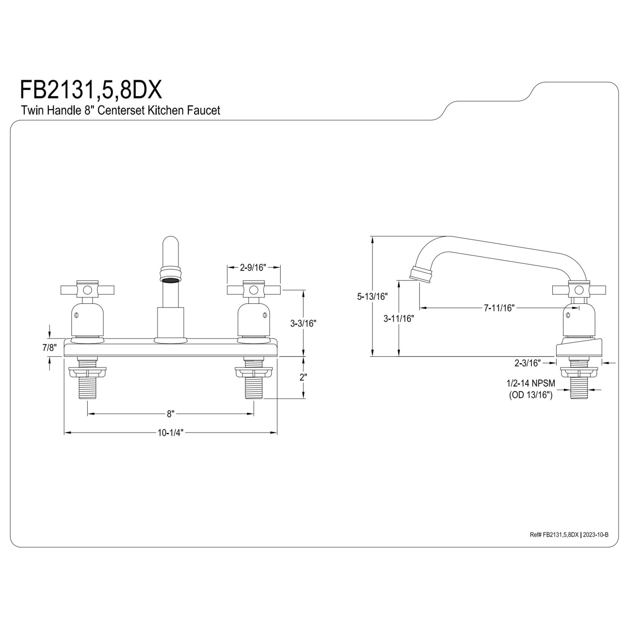 Kingston FB2131DX Concord Two-Handle 2-Hole 8" Centerset Kitchen Faucet in Polished Chrome