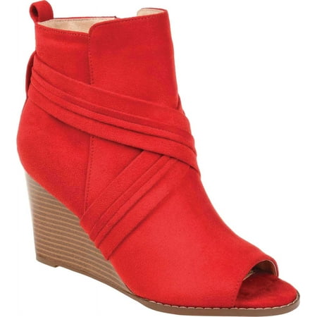 

Women s Journee Collection Sabeena Open Toe Wedge Heel Bootie Red Faux Suede 7 M