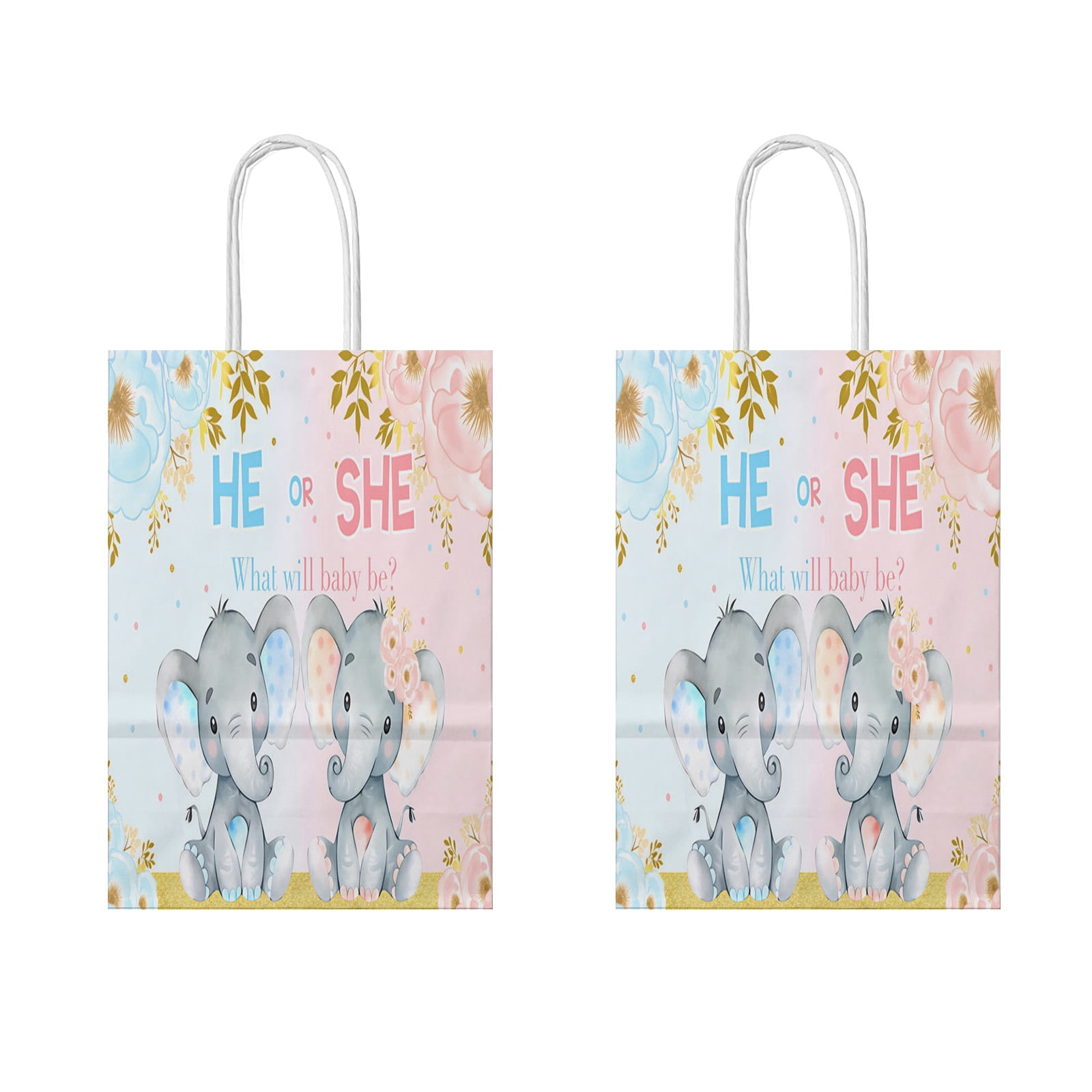 YAHAFEPY 20Pcs Baby Elephant Party Favor Bags for Girl or Boy Gender Reveal Supplies Blue and Blush Pink Floral Baby Shower Party Decorations