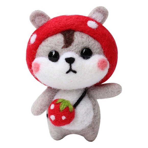 KAKOWELY Fun Plush Doll DIY Needle Felting Kit Punch Needle Plush Material Accessories Cartoon Dog DIY Art Carft for Home Kids Adults Gift (Strawberry Akita),2.56"X1.69"X1.38"