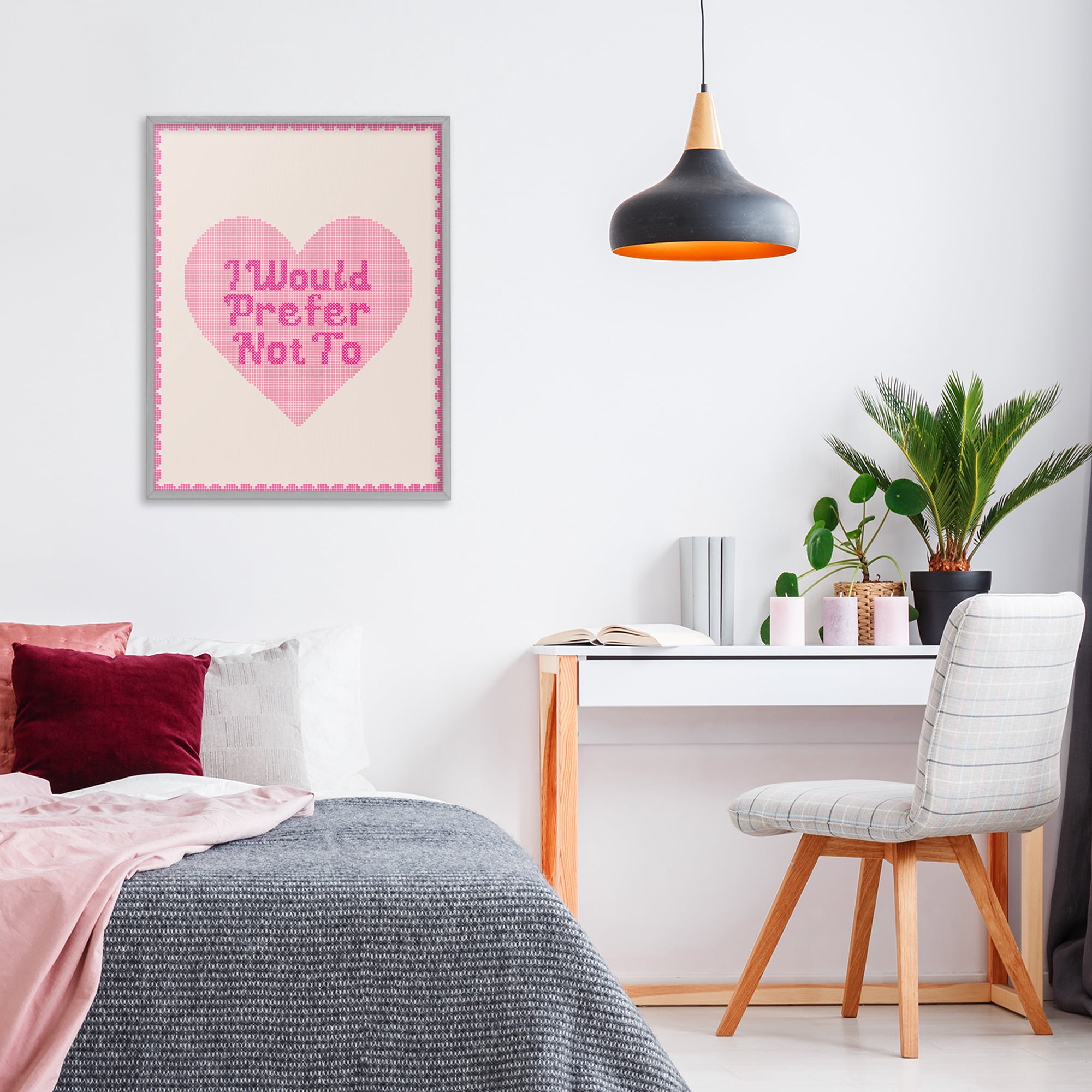 Stupell Industries I Would Prefer Not To Pink Heart Gray Framed Giclee Art, design by Lil' Rue