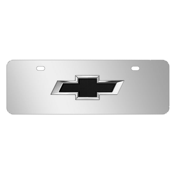 Chevrolet Black 3D Logo 12" x 4.25" European Look Chrome Half-Size Stainless Steel License Plate