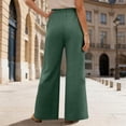 thumbnail image 7 of Trendy Drawstring Elastic Waist Pants for Women Solid Color Loose Fit Casual Summer Wide Leg Trousers Dark Green L, 7 of 7
